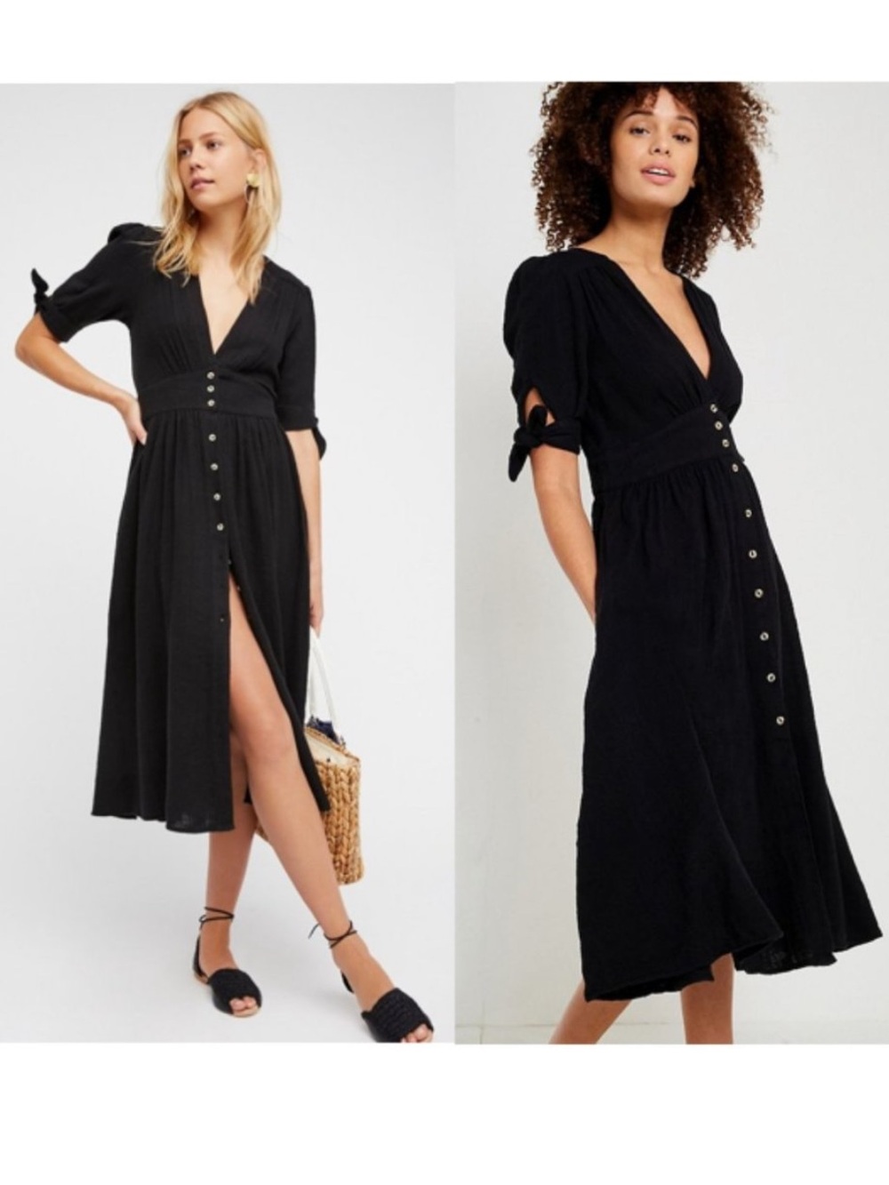 Free People Love Of My Life Midi Dress Black Button front Medium